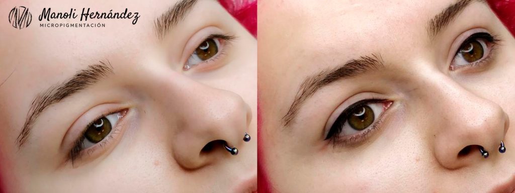Antes y después de un tratamiento de micropigmentación facial en ojos